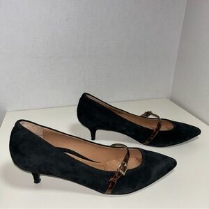 Vionic Minnie Black Tortoise Leather Mary Jane Kitten Heel Shoe